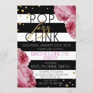 Stripe-Rose und Glitzer-Punkte-Junggeselinnen-Absc Einladung