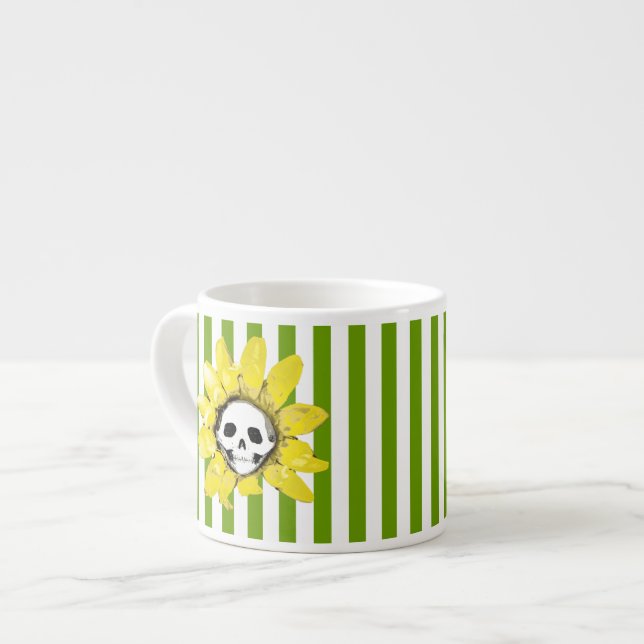 STRIPE Skull Sonnenblumen Tiny Tee Cup Espressotasse (Vorderseite Links)