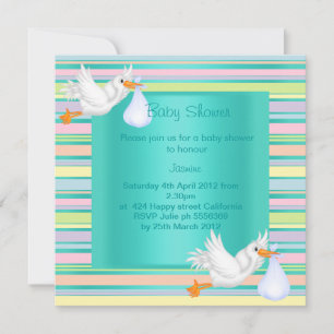STRIPE STORK AQUAMARIN BABY SHOWING INVITATION2 EINLADUNG