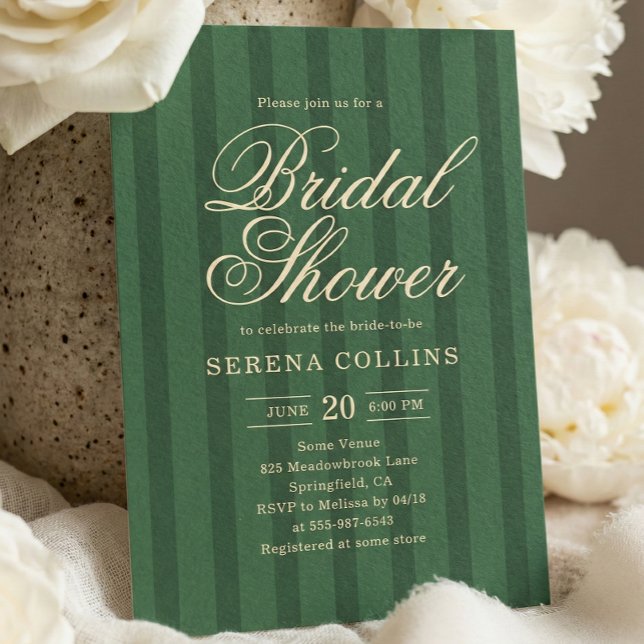 Stripe Vintage Green Bridal Shower Einladung (Von Creator hochgeladen)