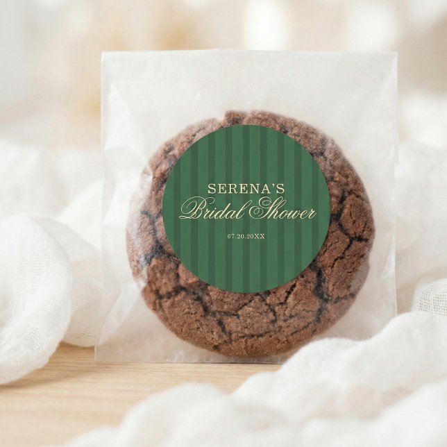 Stripe Vintage Schrift Grün Brautparty Runder Aufkleber (Von Creator hochgeladen)