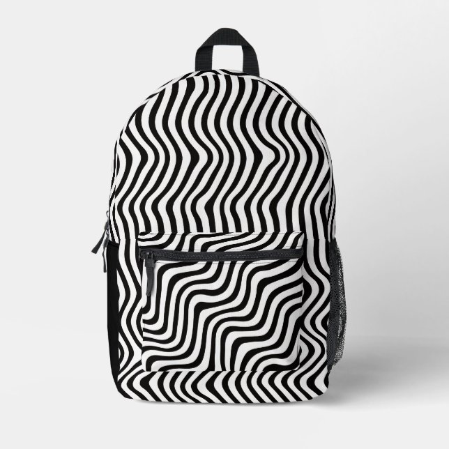 Striped B&W Bedruckter Rucksack (Vorderseite)