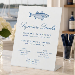 Striped Bass Hochzeitssignaturgetränke und Bar Sockelschild