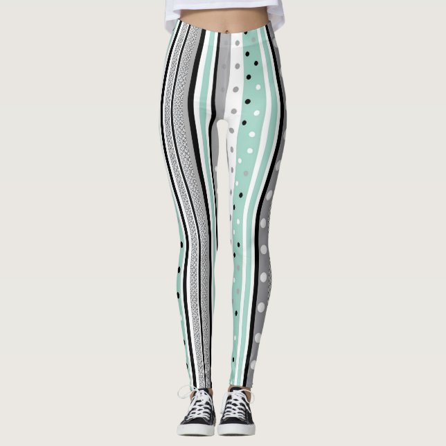 Striped Black and Green Casual Leggings (Vorderseite)