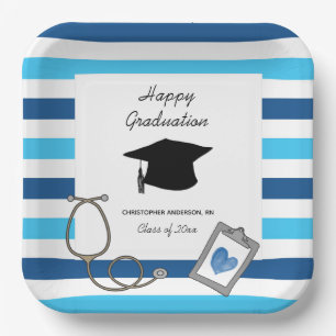 Striped Blue Nursing School Graduate Pappteller