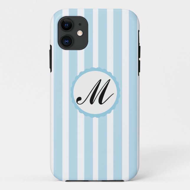 Striped Blue White Custom Monogram iPhone Gehäuse Case-Mate iPhone Hülle (Rückseite)