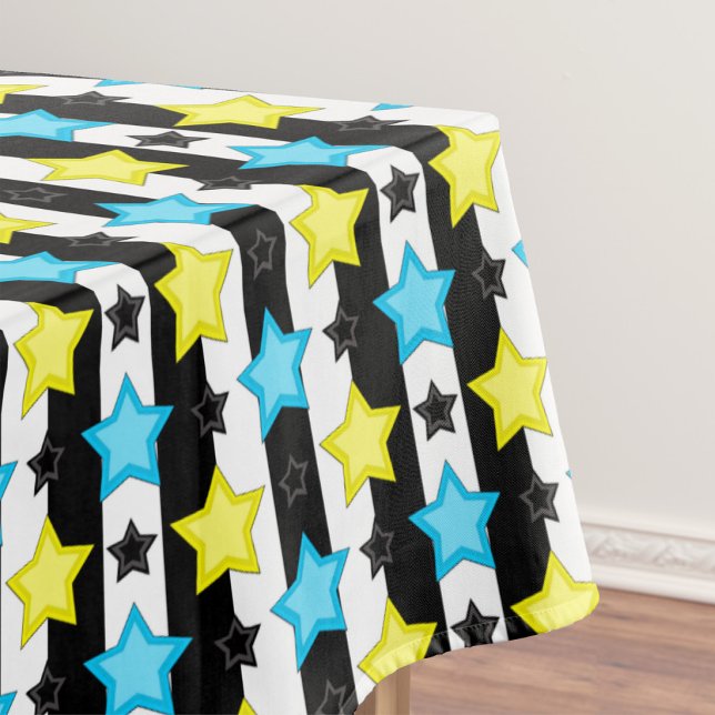 Striped Blue Yellow Stars Pattern Design  Tischdecke (Von Creator hochgeladen)