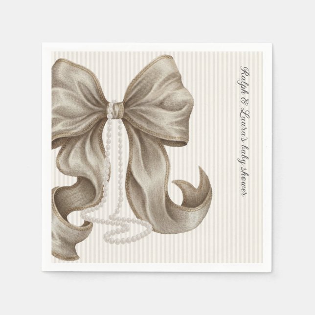 Striped Bow Ivory Pearl Baby Shower  Serviette (Vorderseite)