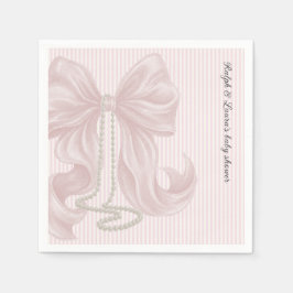 Striped Bow Ivory Pink Baby Shower  Serviette