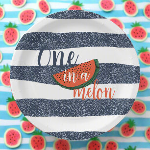 Striped Boy One in einem Melon 1. Geburtstag Blue Pappteller