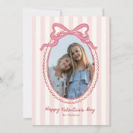 Striped Bright Pink Bow Valentine’s Day Photo Card Einladung