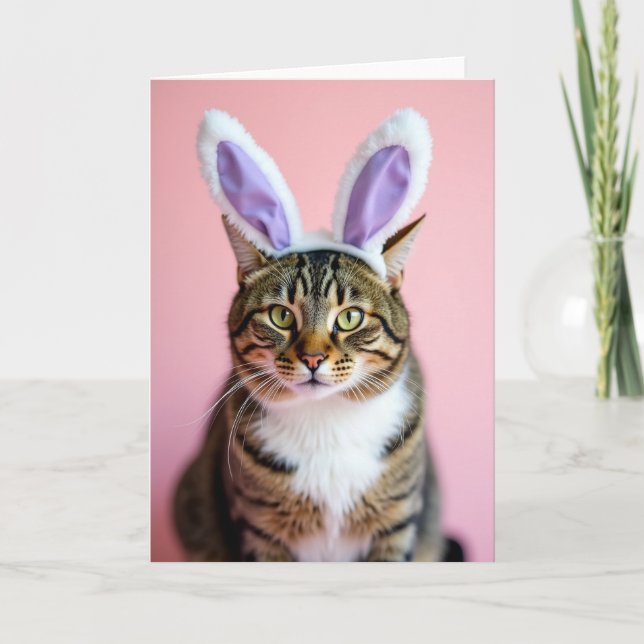 Striped Cat Festive Ears Portrait Card Karte (Vorderseite)