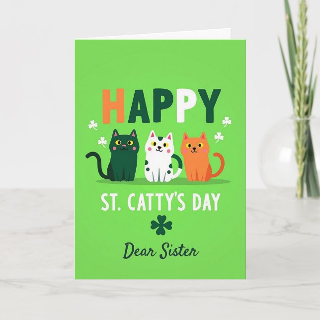 Striped Cat Happy St Cattys Day Card Karte (Vorderseite)