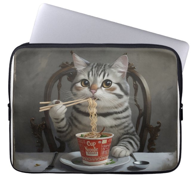 Striped Cat Spaß Cup Noodles Laptopschutzhülle (Vorderseite)