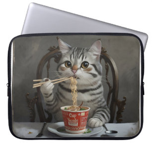 Striped Cat Spaß Cup Noodles Laptopschutzhülle