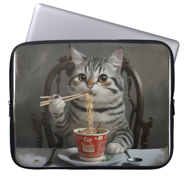 Striped Cat Spaß Cup Noodles Laptopschutzhülle (Vorderseite)