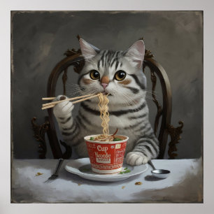 Striped Cat Spaß Cup Noodles Poster