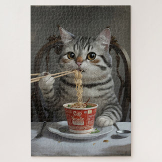 Striped Cat Spaß Cup Noodles Puzzle