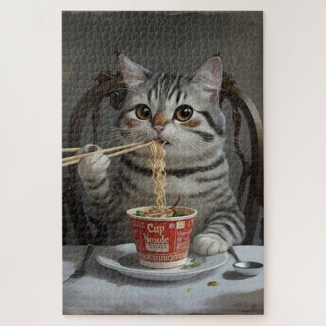Striped Cat Spaß Cup Noodles Puzzle (Vertikal)