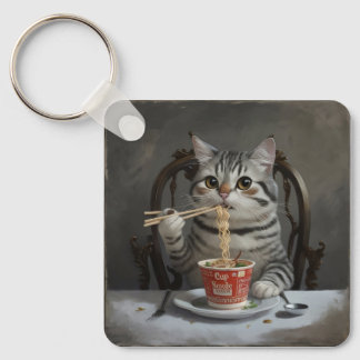 Striped Cat Spaß Cup Noodles Schlüsselanhänger