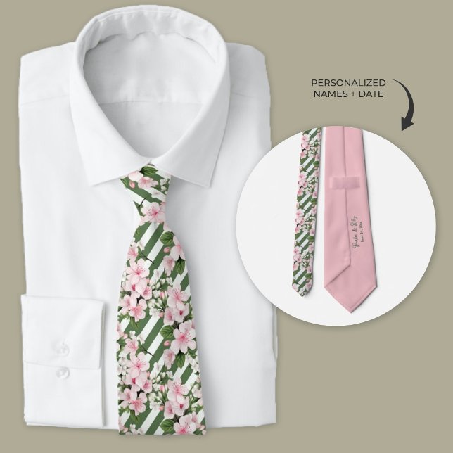 Striped Cherry Blossom Trauzeugen Krawatte (striped cherry blossom floral groomsmen necktie)