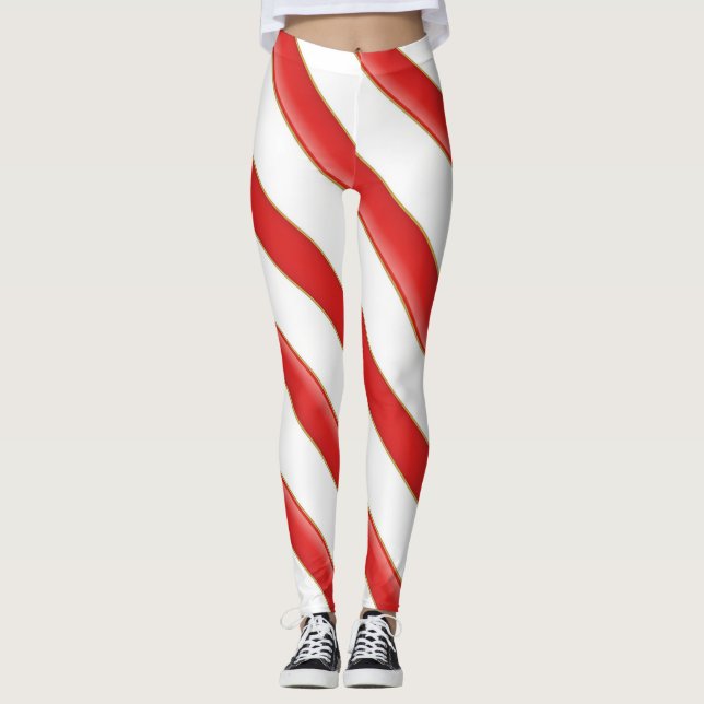 Striped Christmas Candy Cane Leggings (Vorderseite)