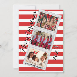 Striped Christmas Photo Card with Three Pictures Feiertagskarte