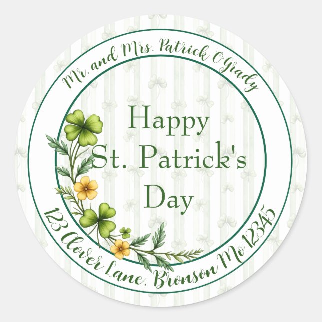 Striped Clovers Envelope Seal Runder Aufkleber (Vorderseite)