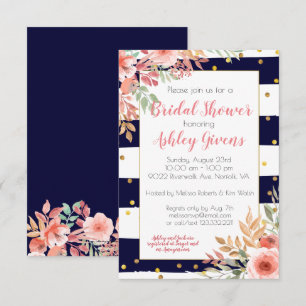 Striped Confetti Floral Bridal Dusche Einladung