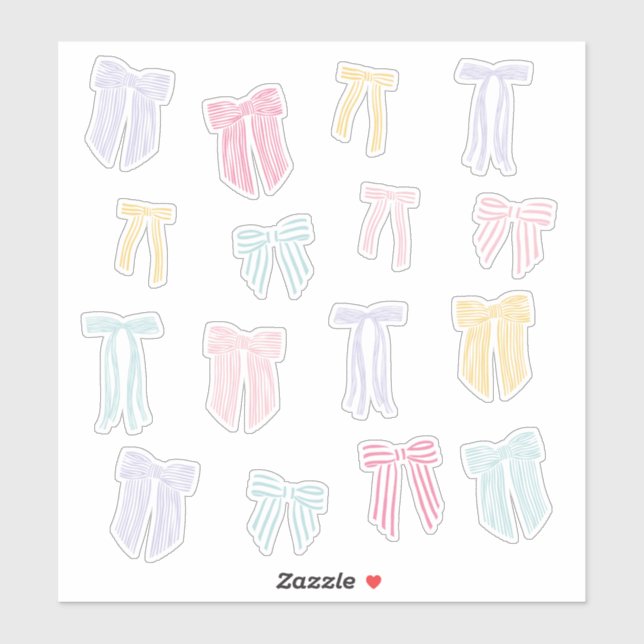 Striped Coquette Bows minz rosa gelbe Lila Aufkleber (Blatt)