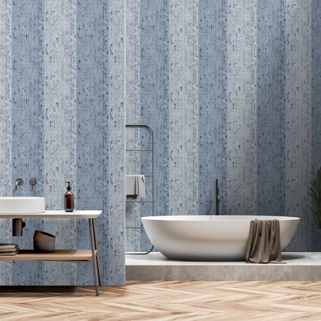 Striped Crackle Textur Blau und Blau Grau Tapete (Badezimmer)