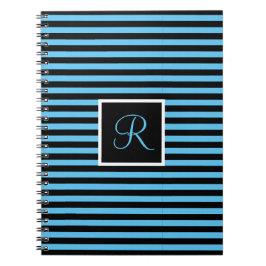 Striped Custom Initial Letter Blau und Schwarz Notizblock