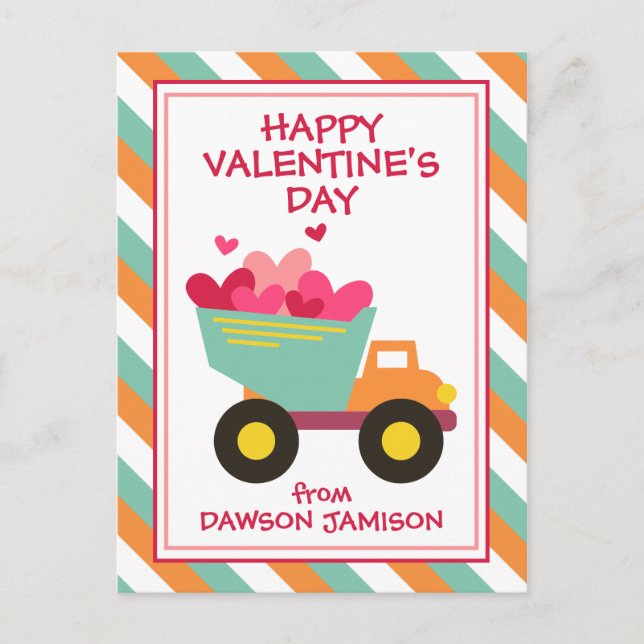 Striped Dump Truck Personalisiert Valentine Cards Postkarte (Vorderseite)