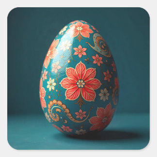 Striped Flower Easter Egg Quadratischer Aufkleber