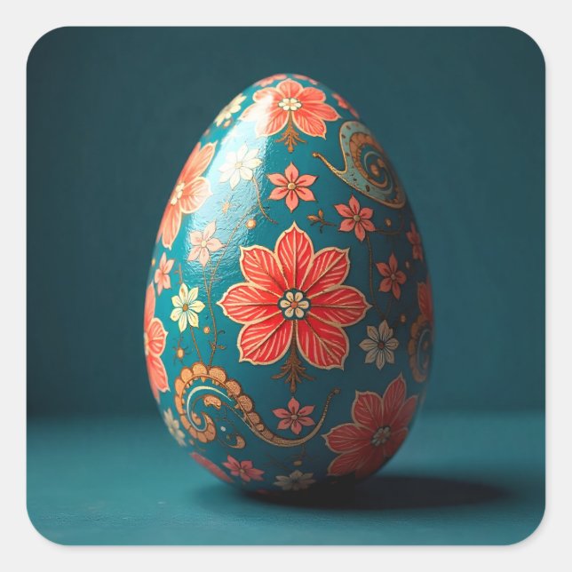 Striped Flower Easter Egg Quadratischer Aufkleber (Vorderseite)