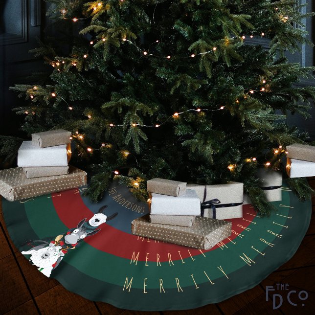 Striped Fun Donkey Llama Sheep anpassbare Worte Polyester Weihnachtsbaumdecke (Von Creator hochgeladen)