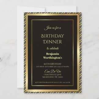 Striped Gold Frame 60. Geburtstag Abendessen Einla Einladung