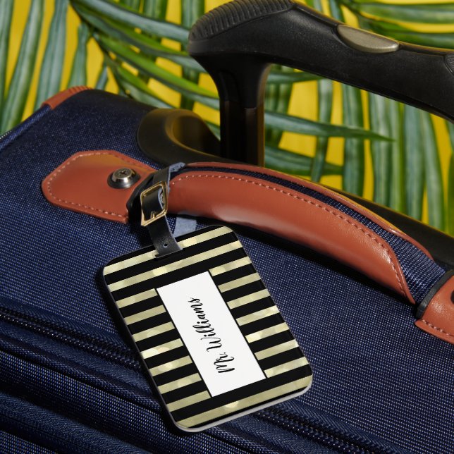 Striped Gold Mr. Luggage Tag Gepäckanhänger (Vorderseite Insitu 1)
