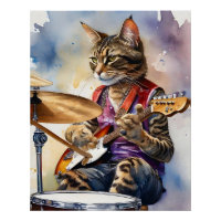 Striped Gray Tabby Cat Rock Star Gitarre spielen