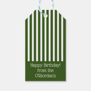 Striped Happy Birthday White & Green Color #325513 Geschenkanhänger