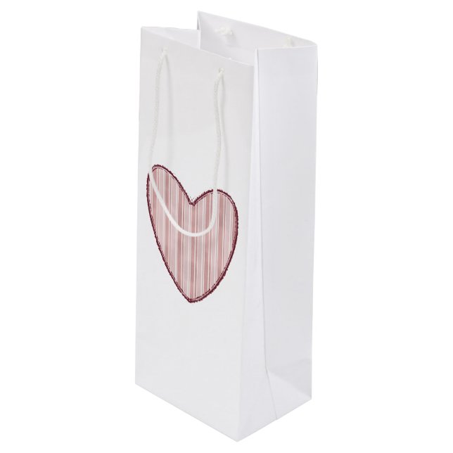 Striped Heart Geschenktüte Für Weinflaschen (Vorderseite Schrägansicht)