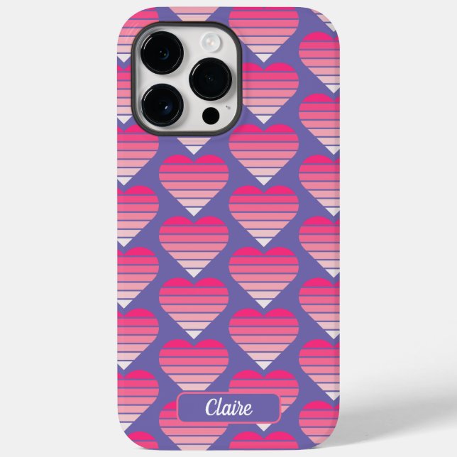 Striped Hearts Muster Pink Magenta Lila Name Case-Mate iPhone Hülle (Rückseite)
