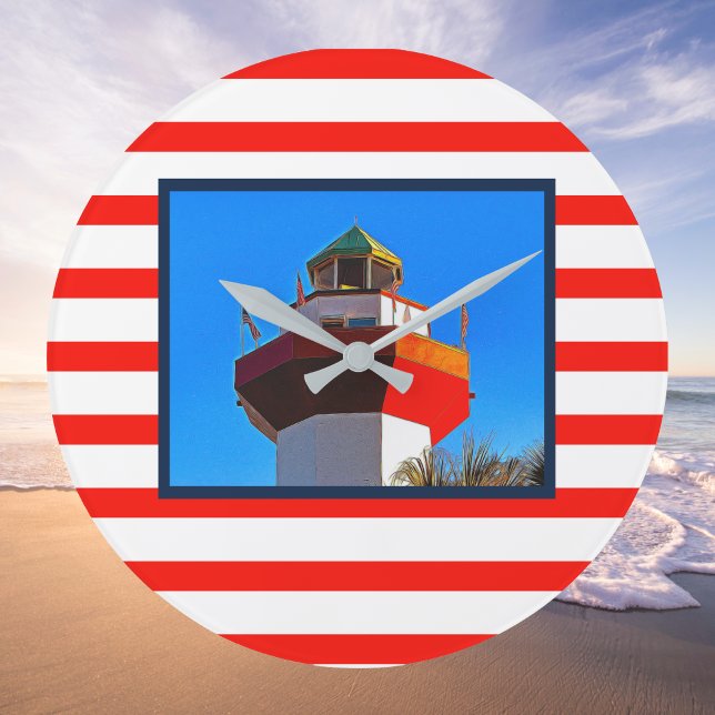 Striped Hilton Head Island Harbour Town Lighthouse Große Wanduhr (Von Creator hochgeladen)