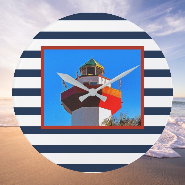 Striped Hilton Head Island Harbour Town Lighthouse Große Wanduhr (Von Creator hochgeladen)