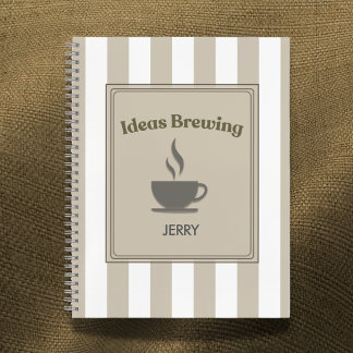 Striped Khaki & White "Ideas Brewing" Notizbuch