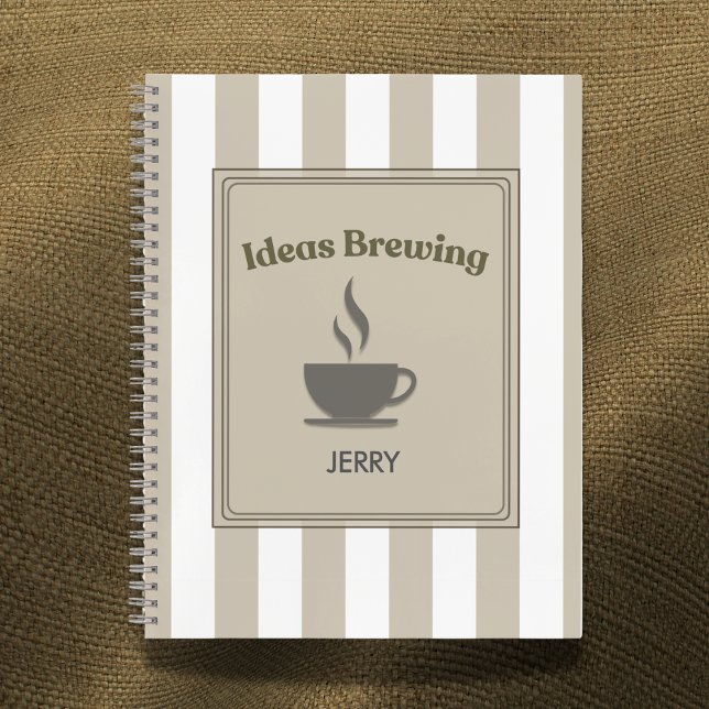 Striped Khaki & White "Ideas Brewing" Notizbuch (Von Creator hochgeladen)