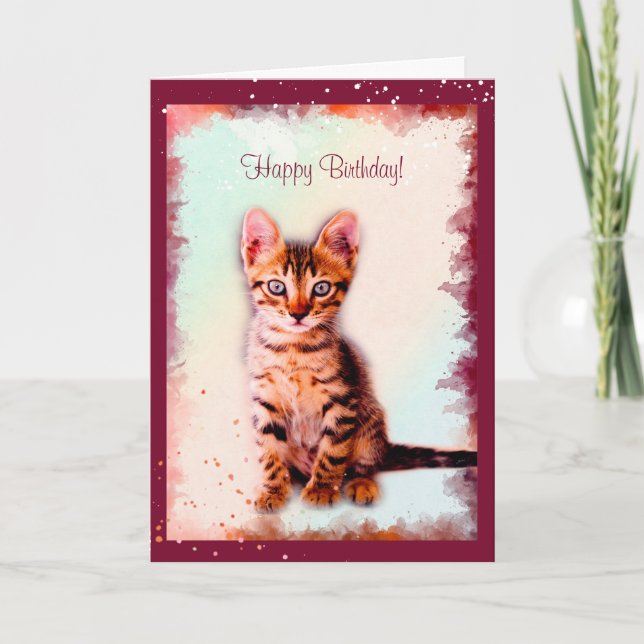 Striped Kitten Wasserfarbe Von der Katze zum Gebur Karte (Vorderseite)