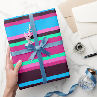 Striped Magenta, Aqua & Blue Modern Gift Wrap Geschenkpapier