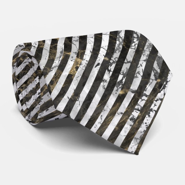 STRIPED MARBLE BLACK SILVER KRAWATTE (Gerollt)