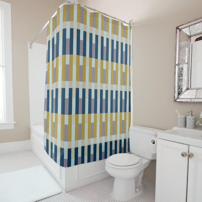 Striped Minimalist Green Blue Duschvorhang (Beispiel)